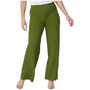 Isaac Mizrahi Live Regular Pebble Knit Wide Leg Pant Women Size Medium Thyme NEW